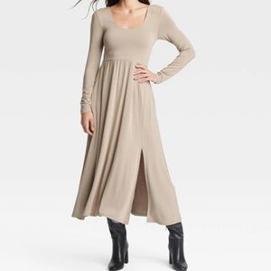 New Women's Long Sleeve Knit Ballet Maxi Dress - a New Day Tan